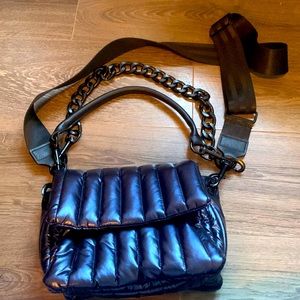 NWOT Think Royln navy blue quilted small,3 strap bag